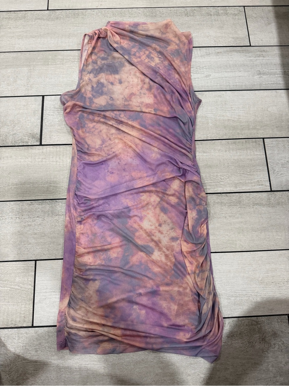 Zara Purple and Pink Tie-Dye Sleeveless Ruched Midi Dress